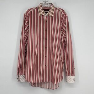 Etro‎ Milano Slim Fit Mens Striped Button Down Shirt Red White Size 42 16.5